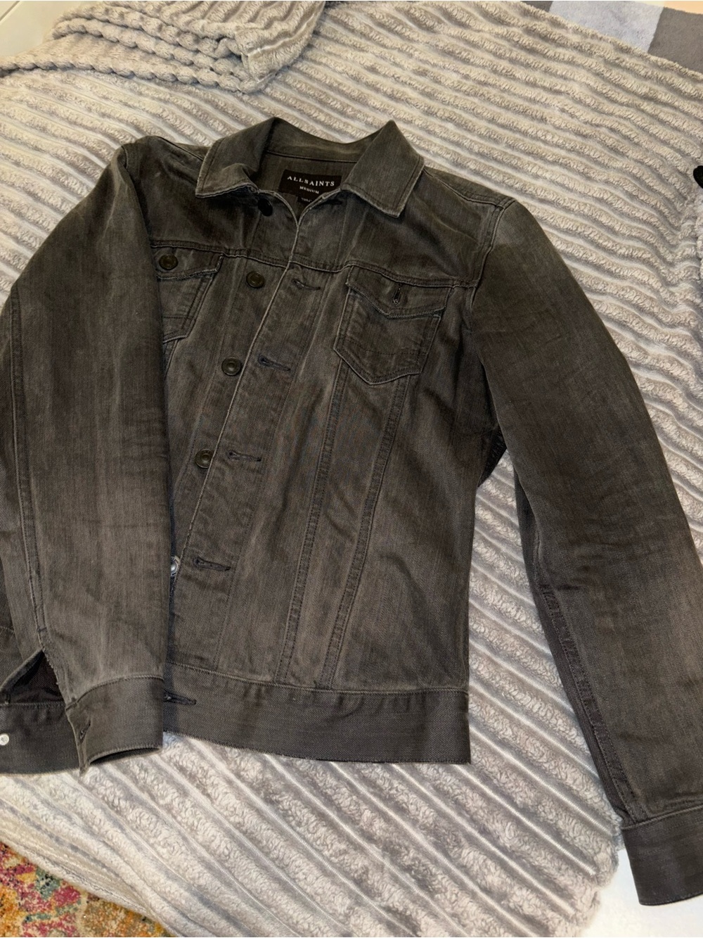 All Saints Men's Washed Black Denim Trucker Jacket